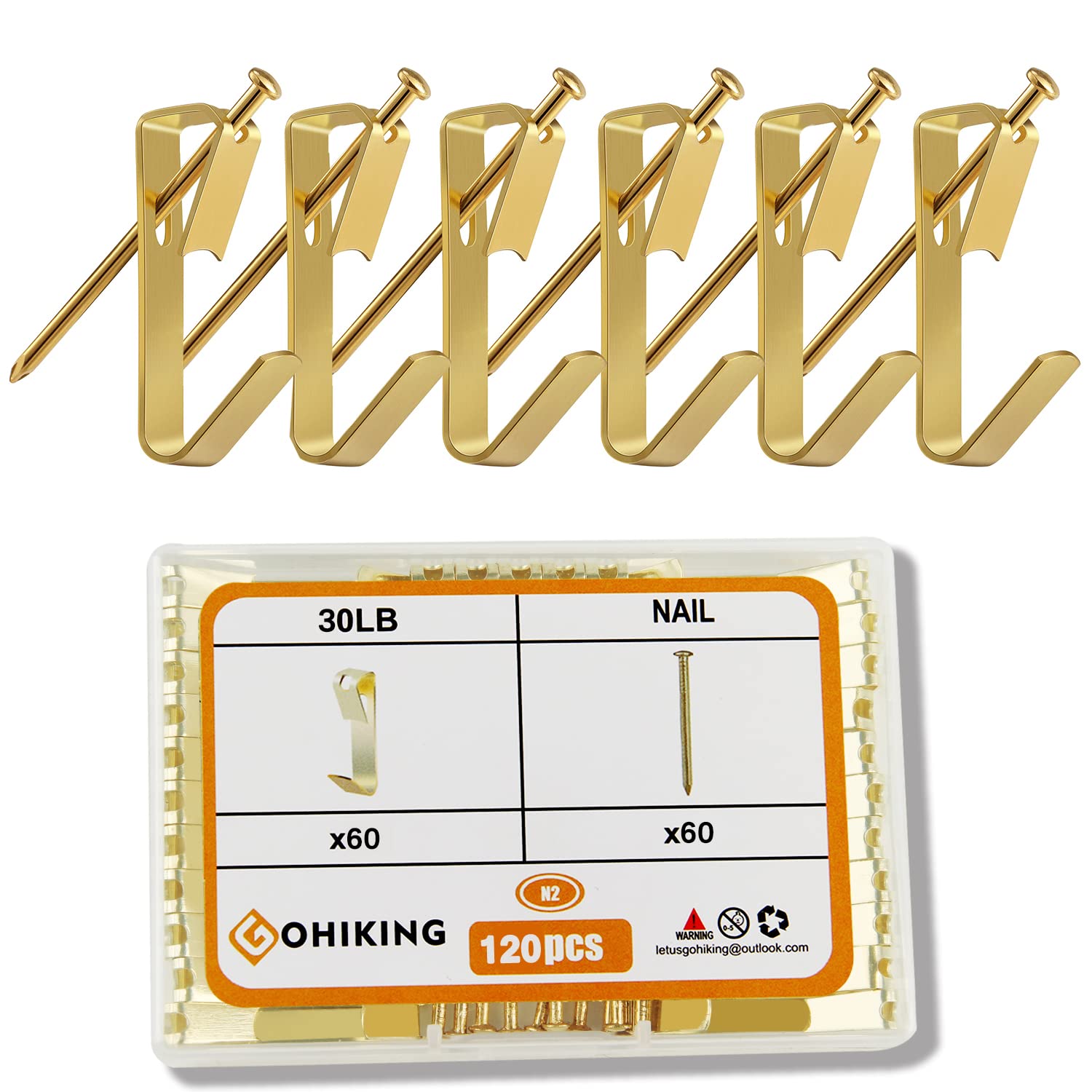 120pcs Heavy Duty Picture Hangers - 30lbs Picture Hanging Hooks with Nails - Professional Wall Hanging Kit for Canvas, Frames, Clocks & Home Decor - Perfect for Living Room, Bedroom & Office Wall Decorations