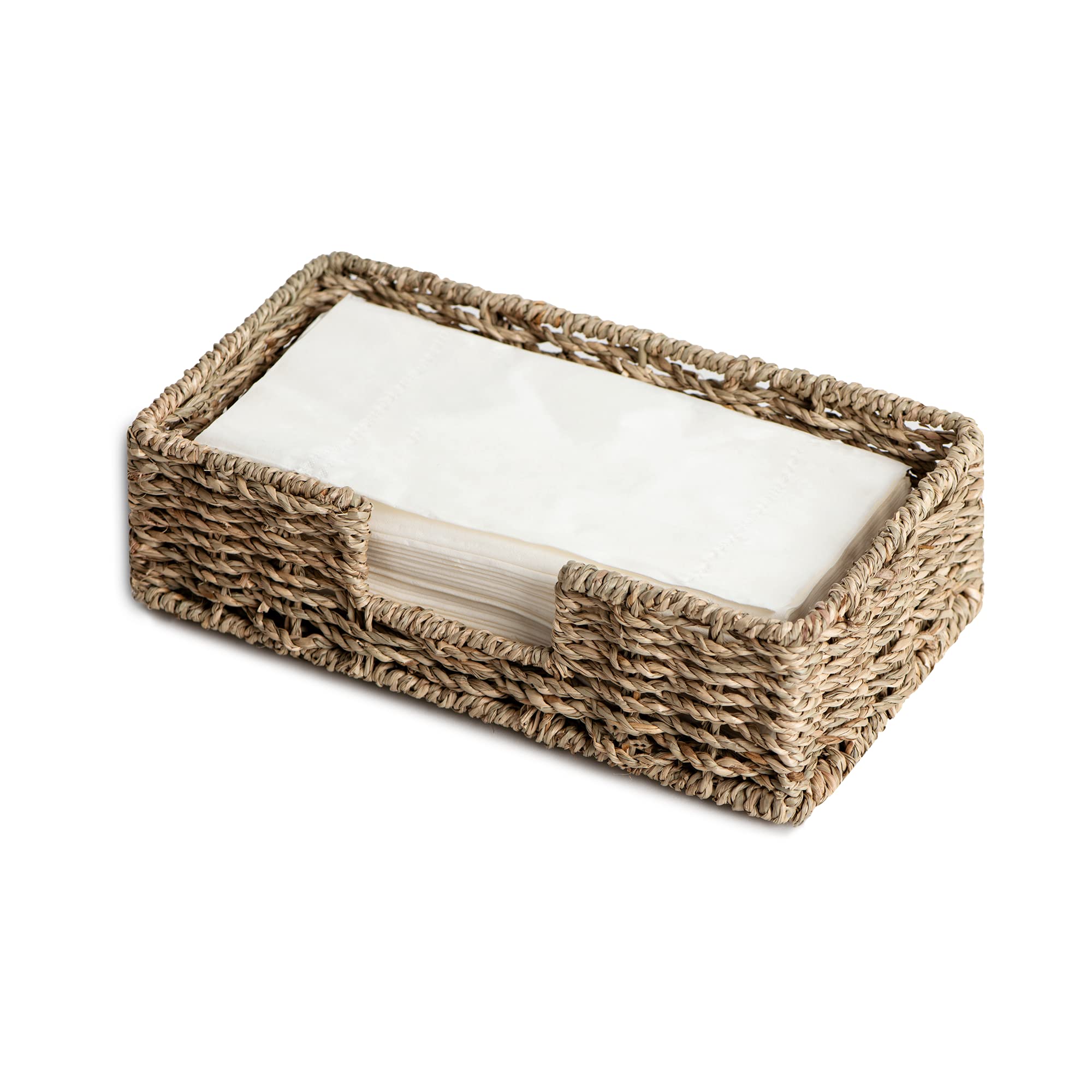Seagrass Napkin Holder for Bathroom - Wicker Towel Basket Organizer (9.75