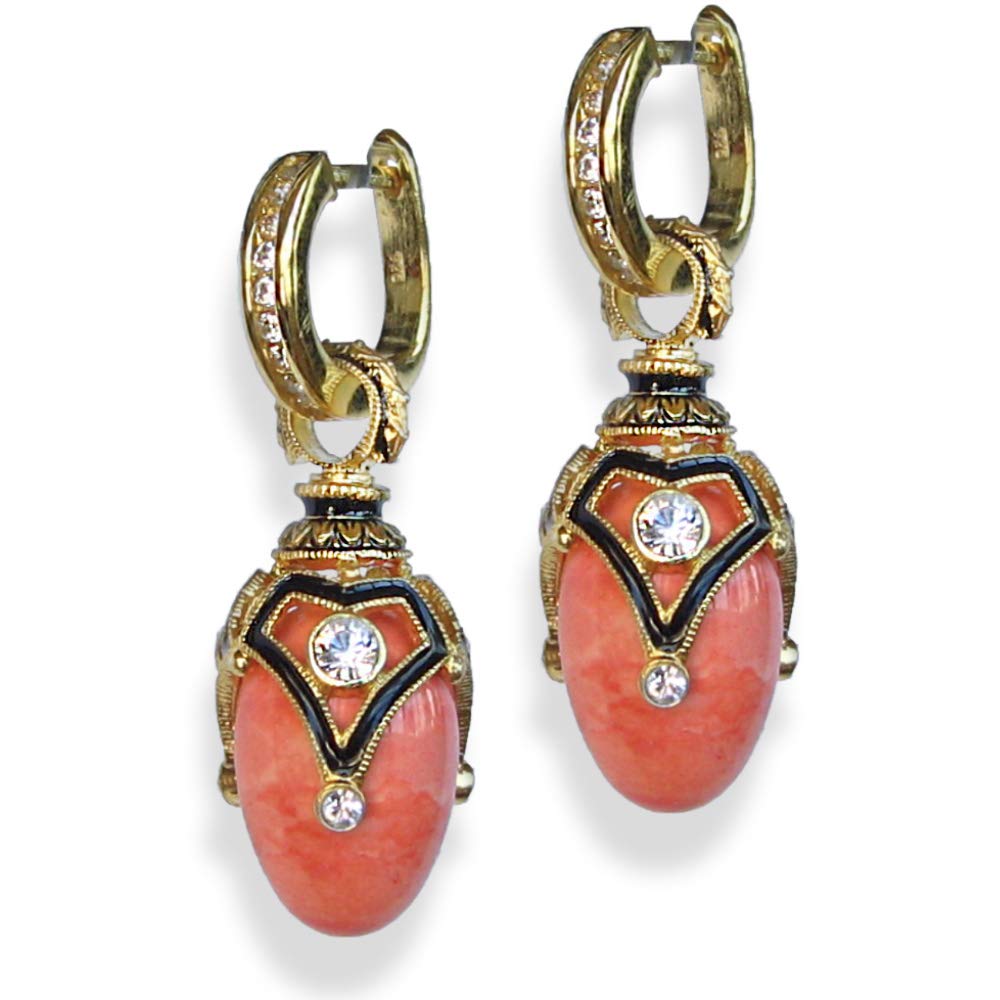 Elegant Sterling Silver Necklace with Coral Egg Pendant, Crystals & Enamel Gold Plating - 24-inch Chain for Women | Perfect for Gifts, Weddings & Special Occasions