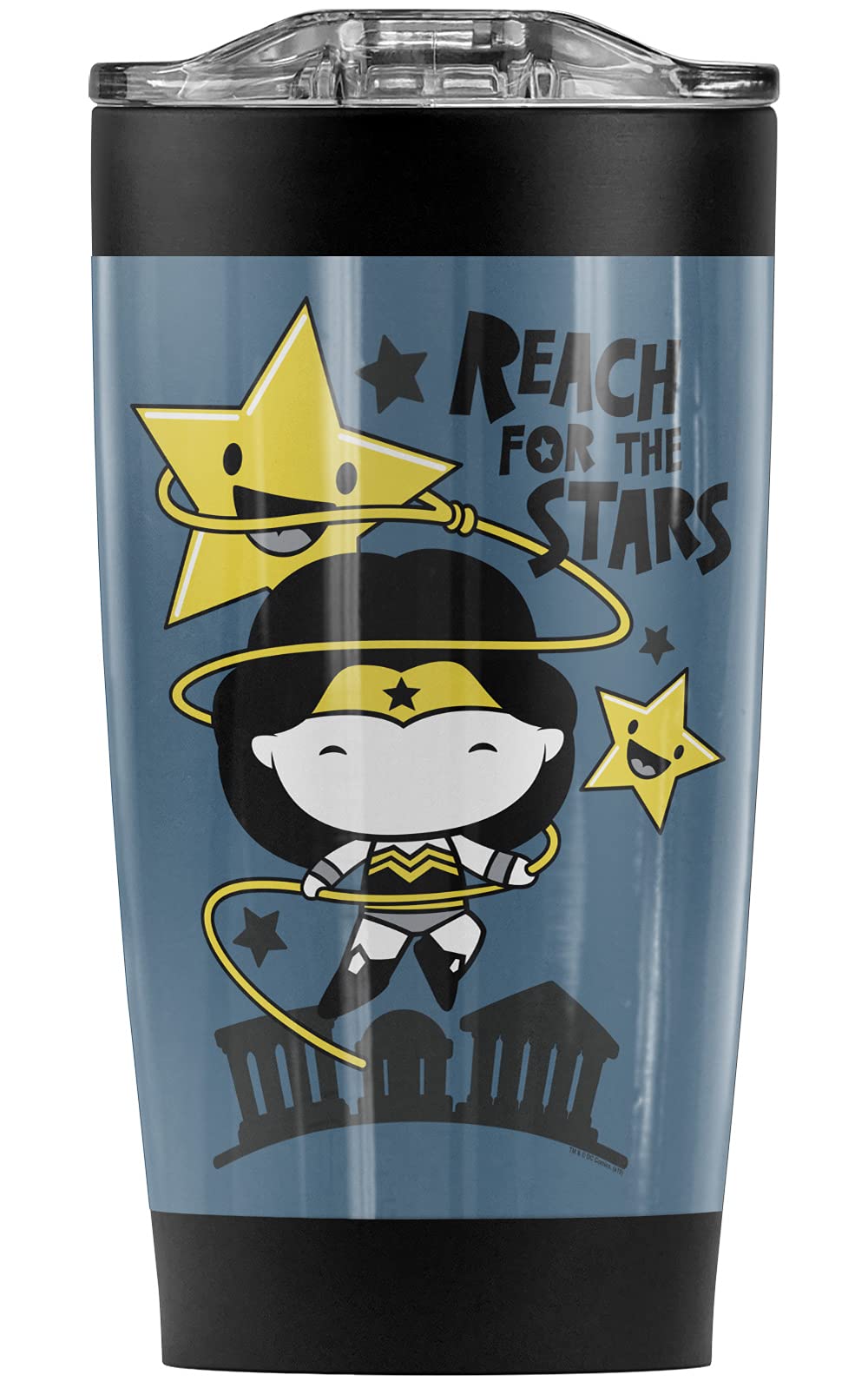 Wonder Woman Chibi Lasso & Stars 20oz Stainless Steel Tumbler - Vacuum Insulated Travel Mug with Leakproof Lid for Coffee, Tea & Cold Drinks | Perfect for Office, Gym, Camping & Car Commutes