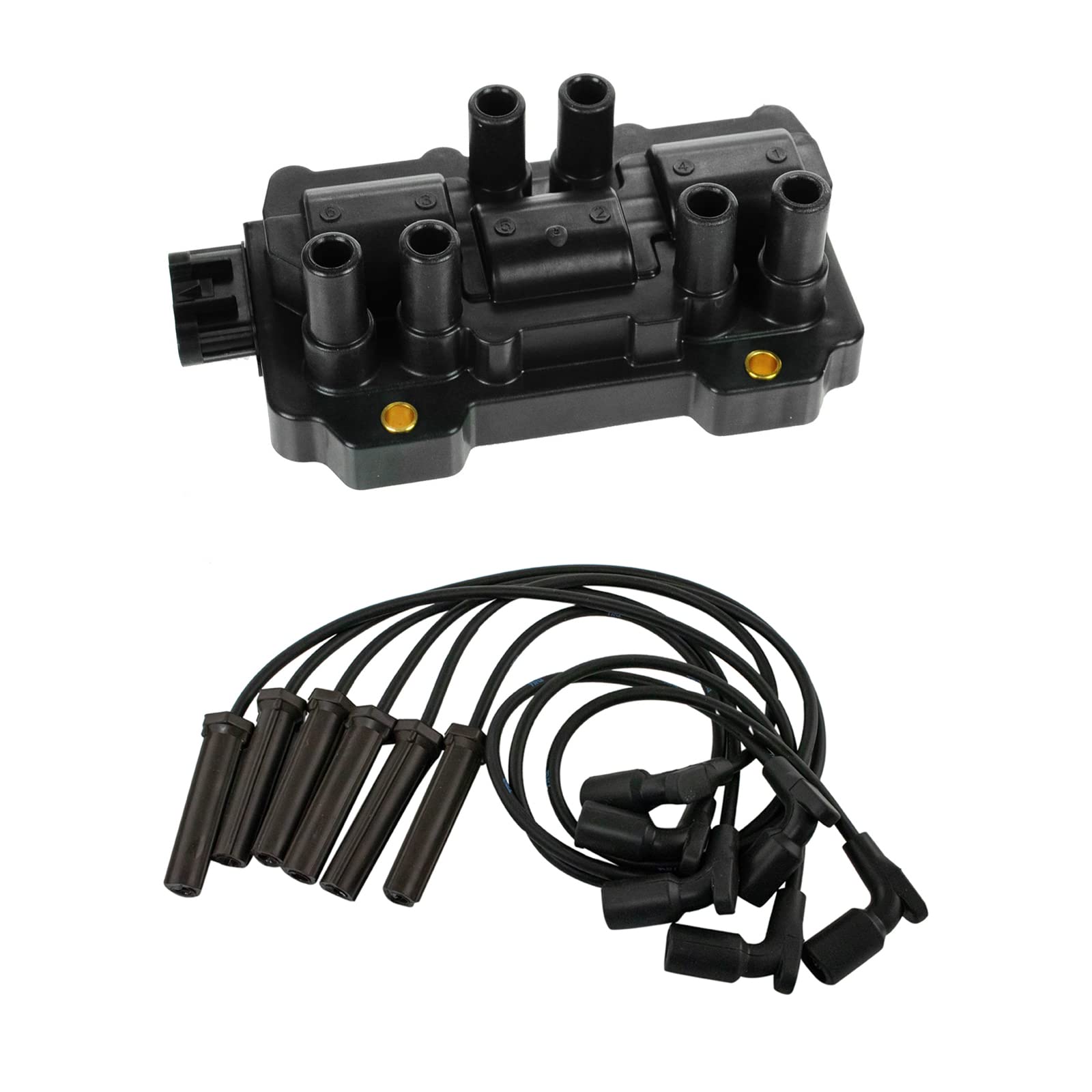 High Performance Engine Coil Pack & Spark Plug Wire Kit - Compatible with Buick Chevy Pontiac - Perfect for Engine Tune-Ups & Performance Upgrades