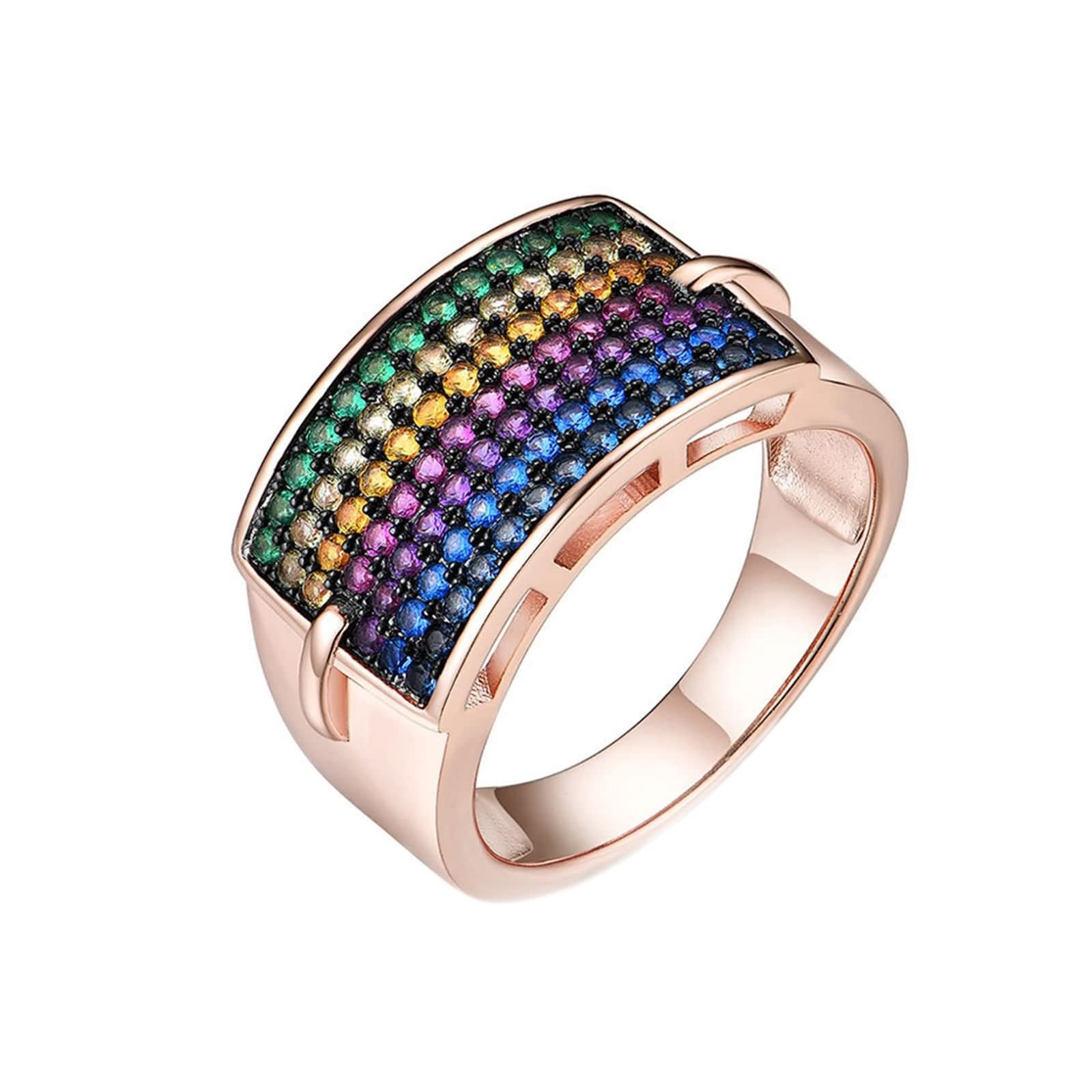 Daesar 925 Sterling Silver Promise Ring for Women - Colorful Cubic Zirconia Rectangle Wedding Band, Anniversary Gift for Her, Perfect for Engagement, Valentine's Day & Special Occasions