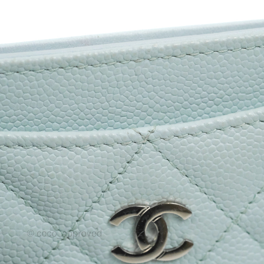 Chanel Classic Caviar Leather Card Holder Wallet - Blue with Gold Hardware | Luxury Slim Credit Card Case for Women | Perfect for Everyday Use & Travel
