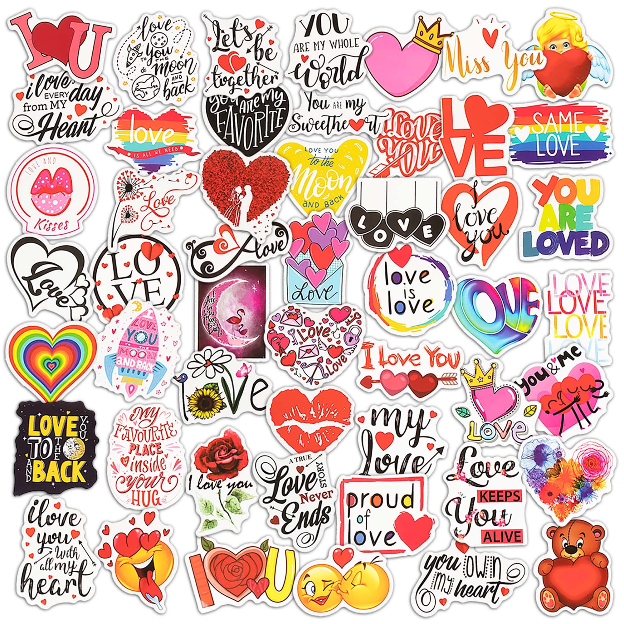 50-Piece Valentine's Day Stickers Set - Assorted Love & Heart Designs for Kids Scrapbooking, DIY Cards, Journals, and Party Decorations