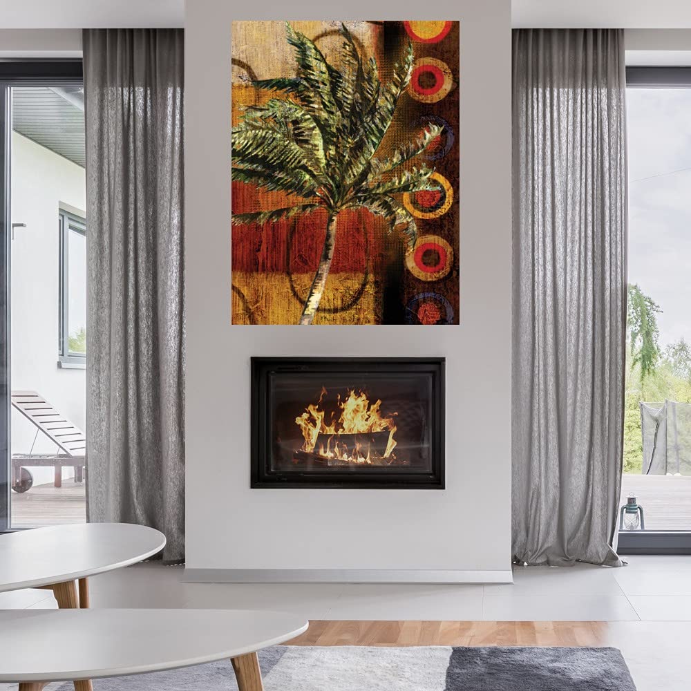 Contemporary Palm Vertical Canvas Wall Art by Artist Paul Brent - Ready to Hang 24x32 Inch - Perfect for Living Room, Bedroom, Bathroom, Kitchen, Office, Bar & Dining Room Decor - Modern Tropical Home & Office Wall Decor