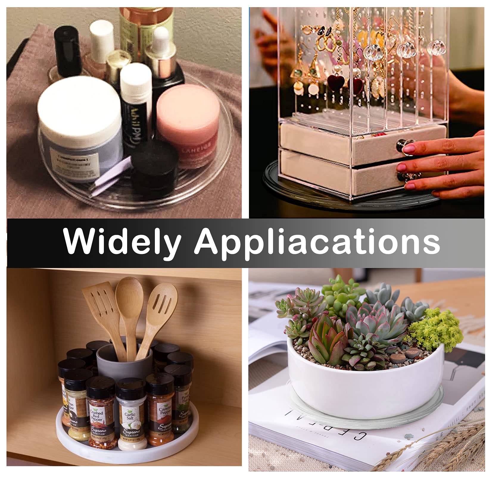 2-Pack 4-Inch Clear Acrylic Turntable Organizer - 360° Rotating Spice Rack for Kitchen Cabinet, Bathroom Counter, Pantry & Makeup Table - Perfect for Organizing Spices, Cosmetics & Small Items