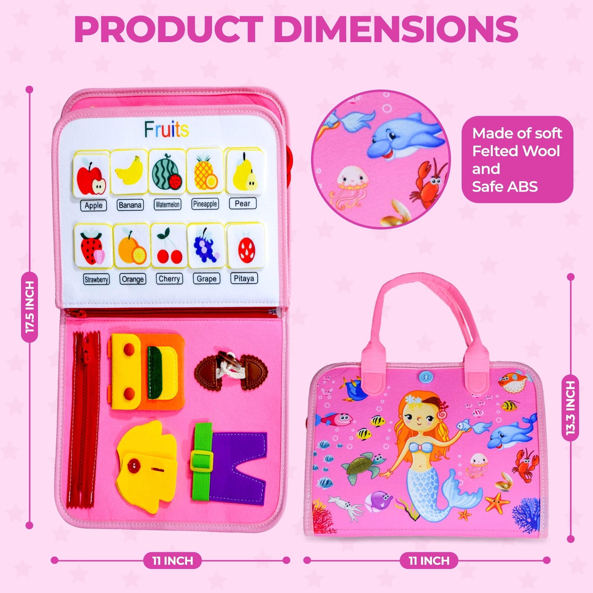 Montessori Busy Board for Toddlers 1-5 - Sensory Travel Toy & Learning Activity for Fine Motor Skills - Perfect Birthday Gift for Girls & Preschoolers