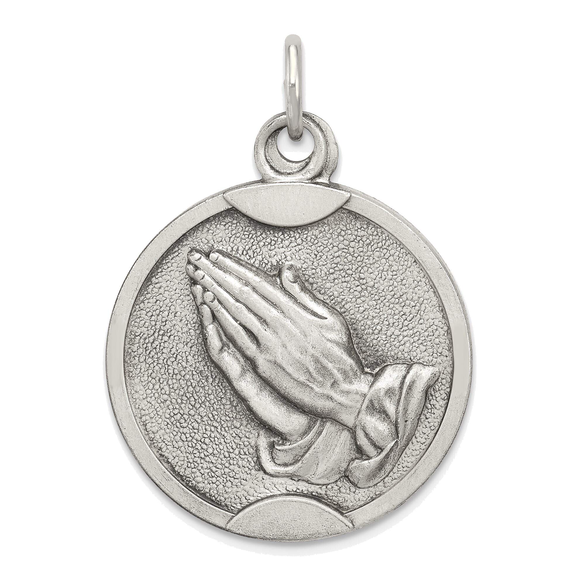 Bonyak Jewelry Solid Sterling Silver Antiqued Praying Hands Medal Pendant - Religious Necklace for Women & Men - Perfect for Church, Prayer, and Spiritual Gifts
