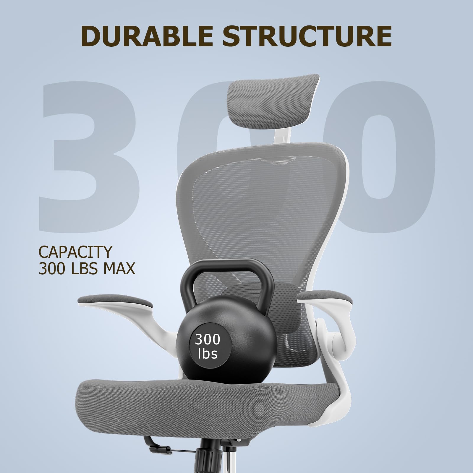 Frylr Heavy Duty Office Chair - Ergonomic Big and Tall Desk Chair with Supportive Mesh Back, 400lbs Weight Capacity, Grey - Perfect for Home Office, Gaming, and Executive Workspaces