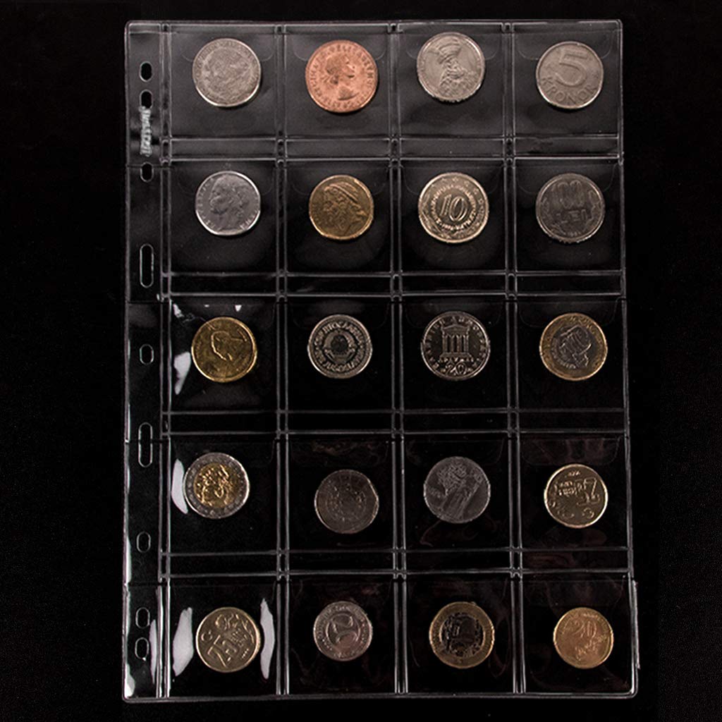 200-Pocket Coin Collection Binder Pages - 10 Acid-Free Loose Leaf Sheets for 45x45mm (1.77x1.77 Inch) Medallions, Coins, Stamps & Currency | Perfect for Organizing, Trading & Displaying Collectibles