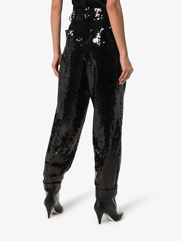 Balmain Fall 2018 Runway Black Sequin Relaxed Trouser Pants Women's Size FR40 / US 8 Medium - Elegant Evening Wear & Party Outfits for Special Occasions