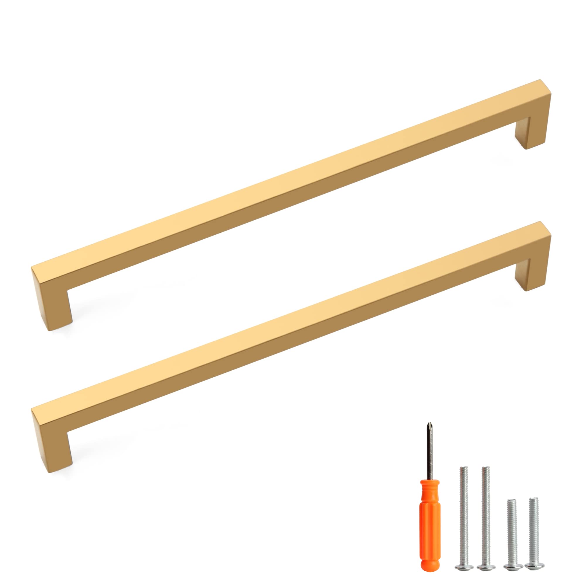 Gold Cabinet Handles & Drawer Pulls - 5 Pack 11-1/3 Inch (288mm) Stainless Steel Square Kitchen Cabinet Hardware for Cupboards, Doors & Drawers - Perfect for Modern Kitchen & Bathroom Renovations