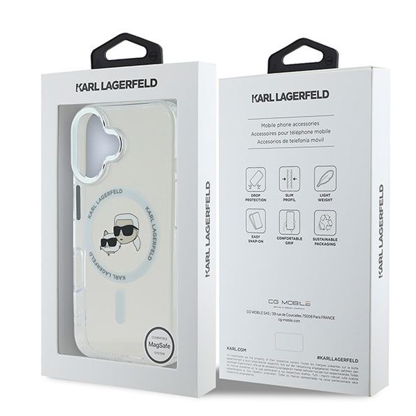 Karl Lagerfeld IML Karl & Choupette Head Metal Frame Case with MagSafe for iPhone 16 6.1
