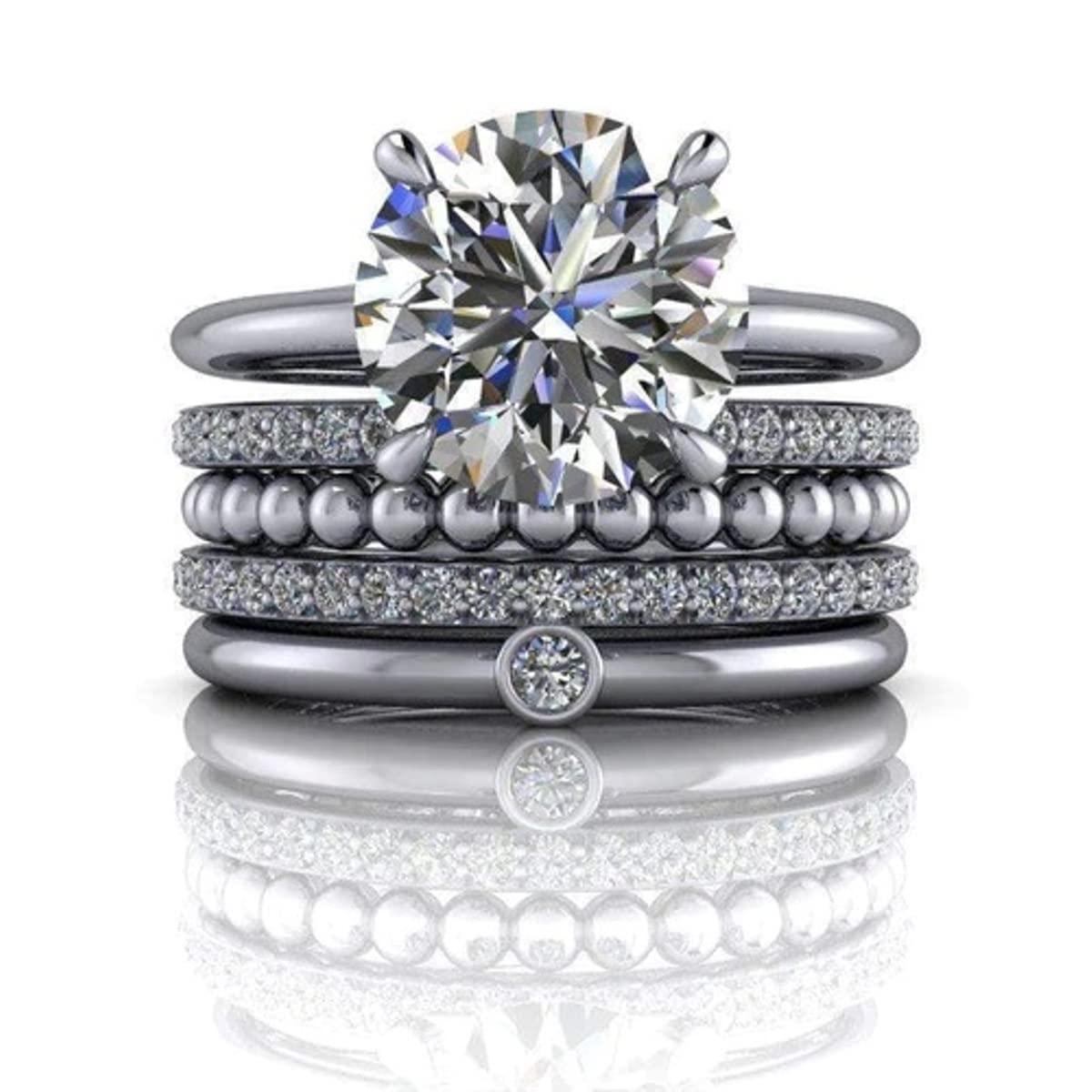 2.0CT Moissanite Diamond Bridal Ring Set - Round Cut, VVS Clarity, 14K White Gold Solitaire Wedding Ring - Perfect Gift for Her, Engagement & Anniversary Jewelry