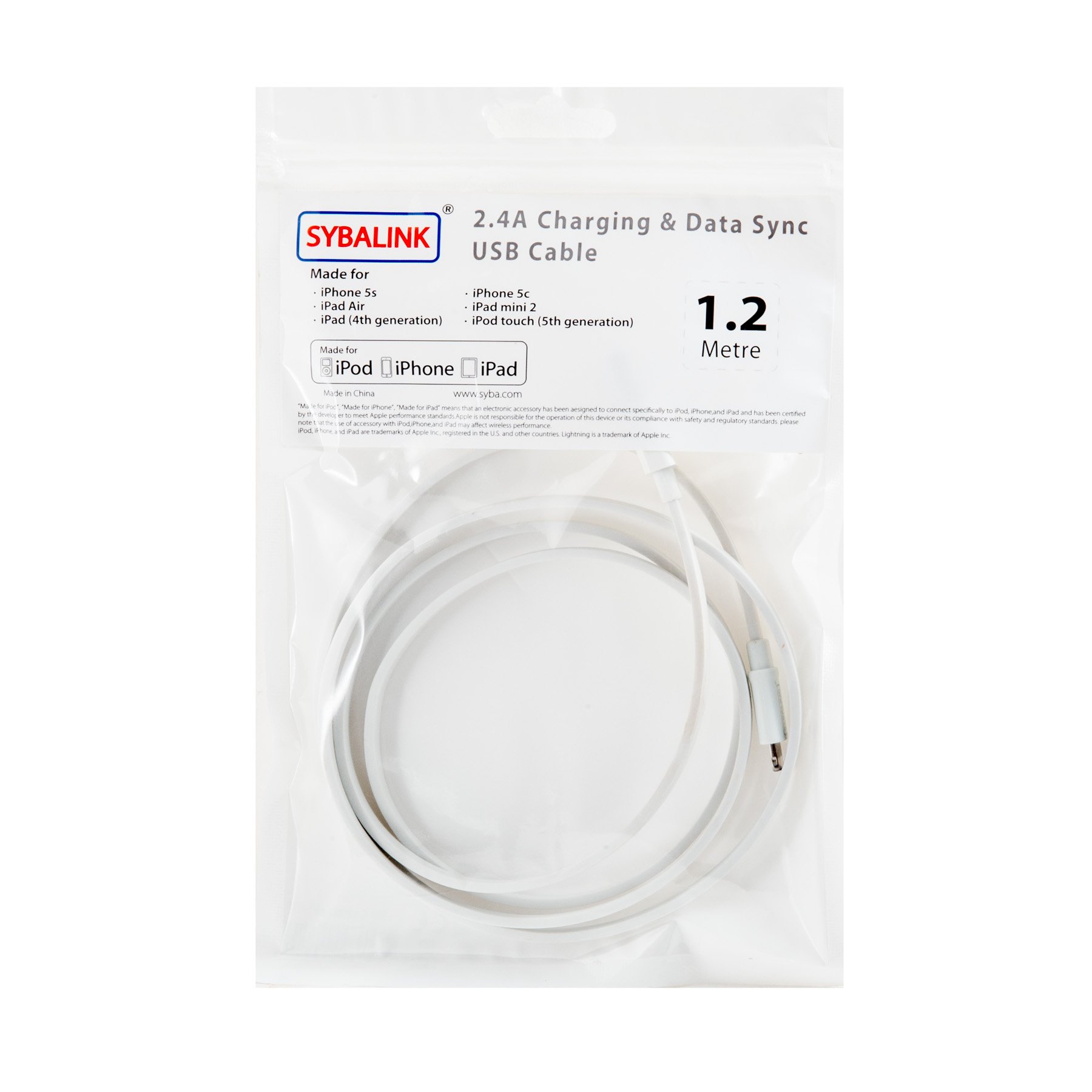 Syba SD-CAB20181 Lightning to USB 2.0 Charging & Data Sync Cable for iPhone iPad iPod - Fast Charging & Reliable Data Transfer for Home Office Travel