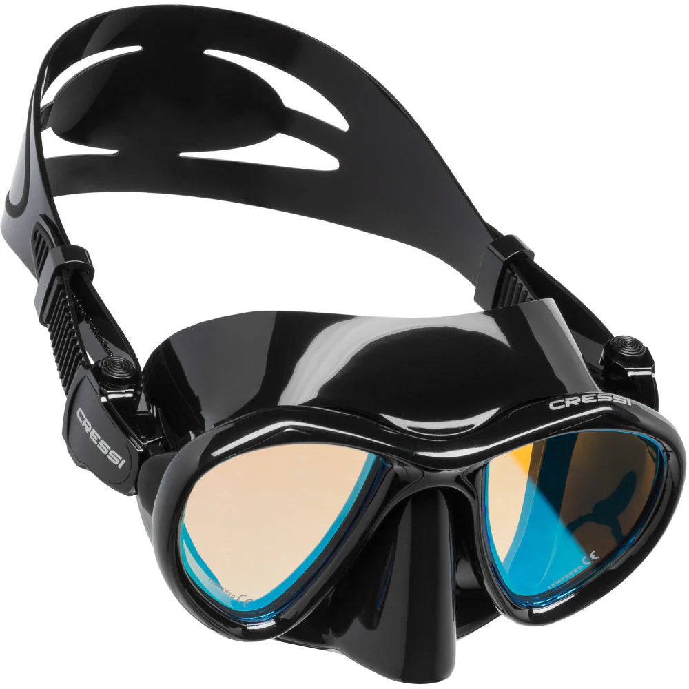 Cressi Metis Scuba Diving Mask with Black Mirror Lenses - Anti-Fog & UV Protection for Snorkeling, Spearfishing, and Free Diving