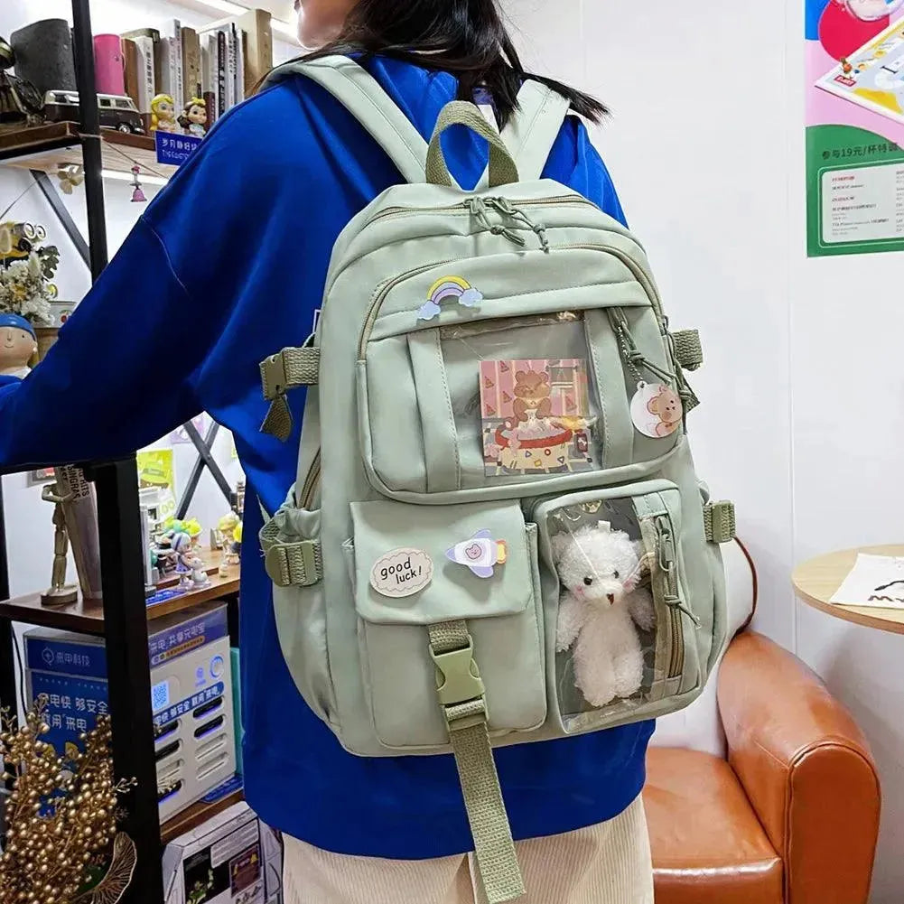 Cute Transparent Bear Backpack for School, Travel & Cosplay - Kawaii Animal Print Rucksack for Girls & Teens