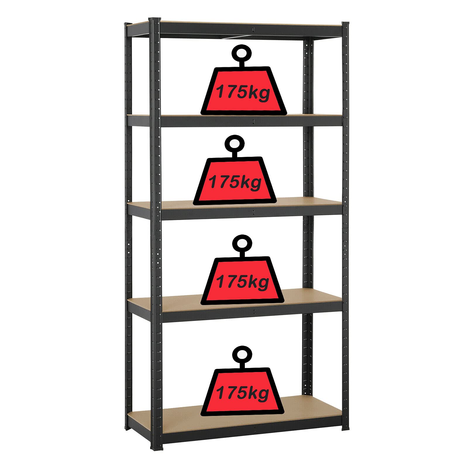 71 Inch Heavy Duty 5-Tier Adjustable Storage Shelving Unit - Metal Steel Frame with MDF Boards, 386lbs Max Load Per Shelf - 35.4