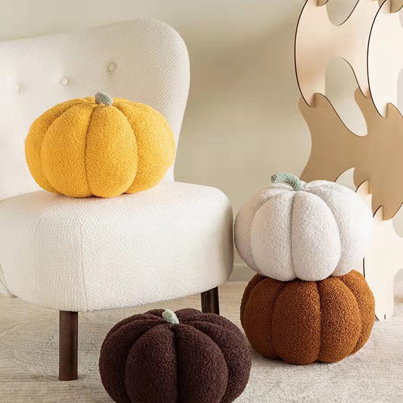 3D Plush Decorative Pumpkin Throw Pillow - Soft Sherpa Cushion for Sofa, Couch & Bedroom - 11 Inch Orange Home Decor - Perfect for Fall Decorations, Thanksgiving & Cozy Autumn Vibes