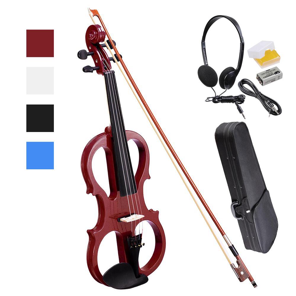 TheLAShop 4/4 Full Size Maple Silent Electric Violin with Headphones & Hard Case - Perfect for Practice, Studio Recording & Stage Performance