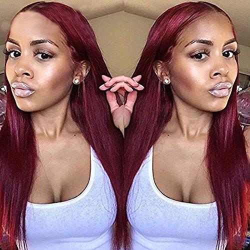 Dreambeauty #99J Wine Red Lace Front Wig with Baby Hair - 150% Density Silk Straight Brazilian Remy Human Hair Wig (16 Inch, 13x6 Lace Front) for Women | Perfect for Cosplay, Parties, Weddings & Daily Wear