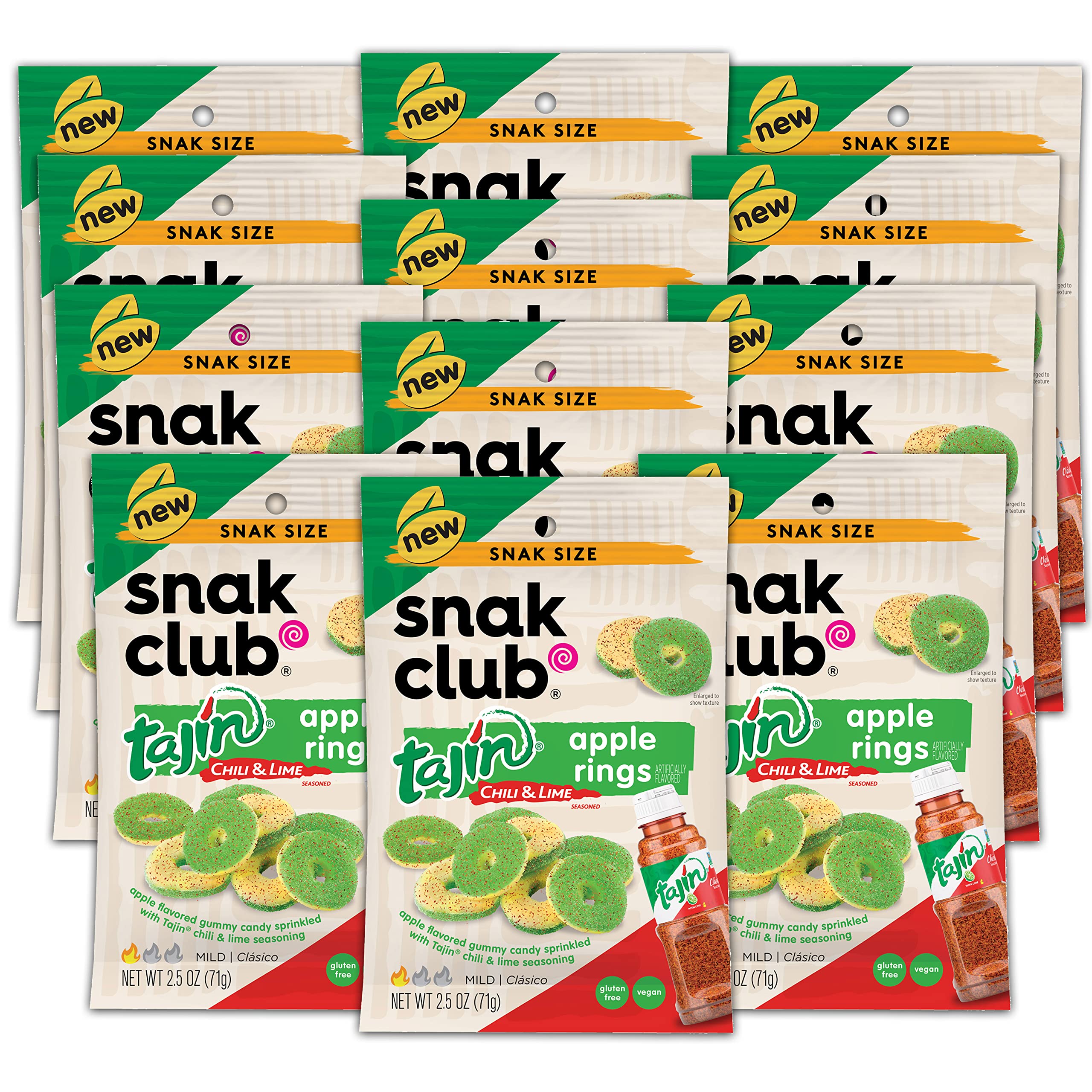 Snak Club Tajin Apple Rings - Sweet & Spicy Gummy Snacks, 2.5oz (12 Pack) | Mexican-Inspired Fruit Candy for Kids & Adults | Perfect for Lunchboxes, Movie Nights & Road Trips