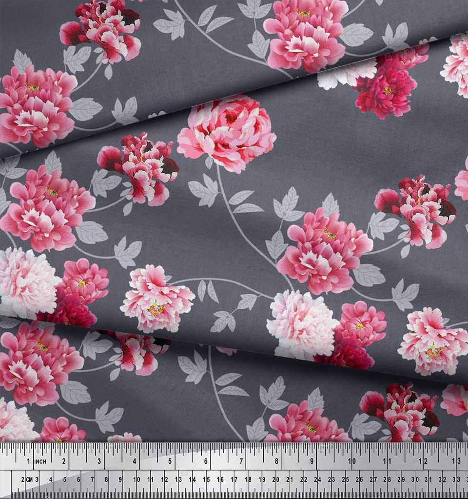 Soimoi Moss Georgette Brown Floral Fabric by The Yard - 42 Inch Wide Printed Textile with Roses & Leaves Design - Elegant Material for Dresses, Curtains, DIY Crafts & Home Decor