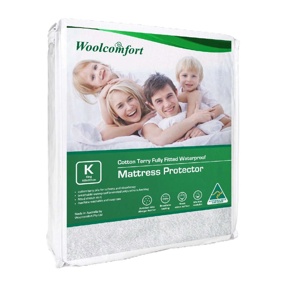 Australian Made Cotton Terry Fully Fitted Waterproof Mattress Protector - King Size | Hypoallergenic Bed Cover for Allergy Relief & Spill Protection | Perfect for Kids, Elderly & Pet Owners