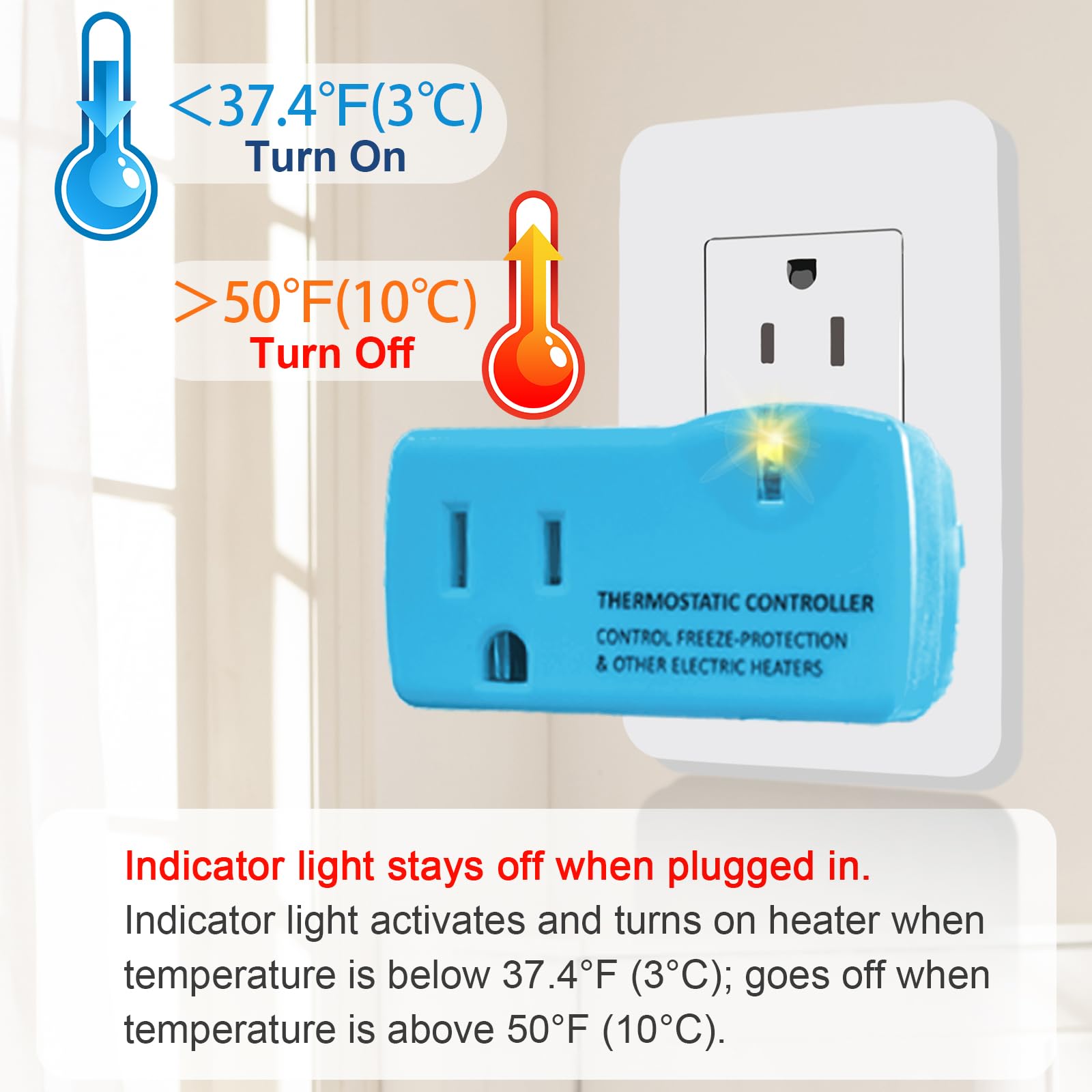 YeloDeer Upgraded Thermostat Outlet - Auto On at 38°F/Off at 50°F for Greenhouse, Well House, Pond De-icers, Farm & RV Heaters | Perfect for Winter Protection & Temperature Control