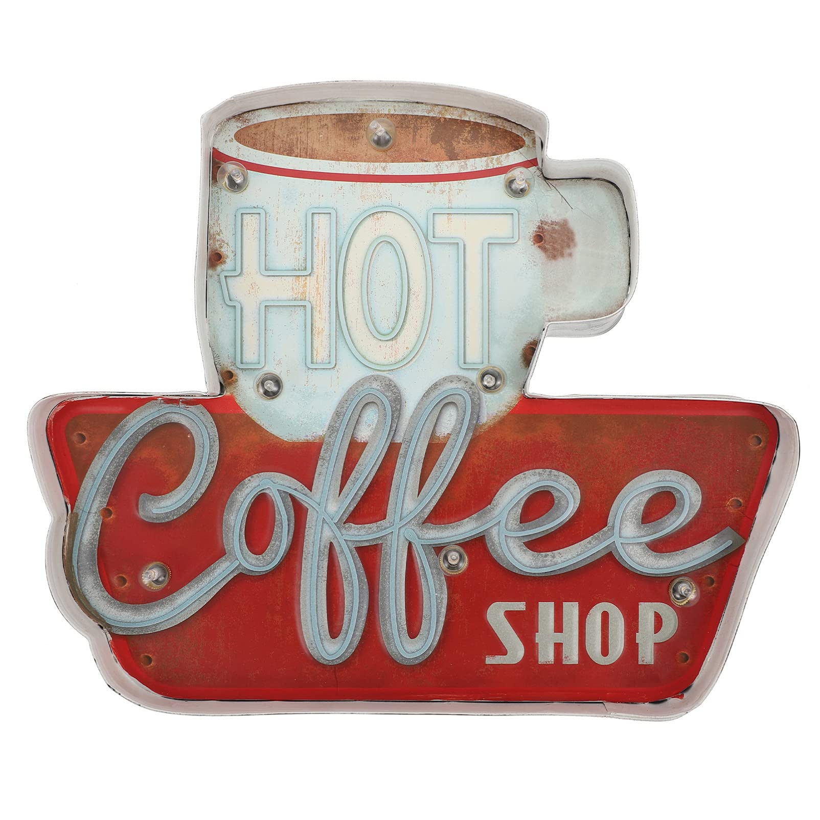 Vintage Retro LED Metal Coffee Bar Sign - Handmade Embossed Tin Wall Plaque with Battery-Operated Light - Rustic Cafe & Home Decor for Kitchen, Bar, Restaurant, and Man Cave