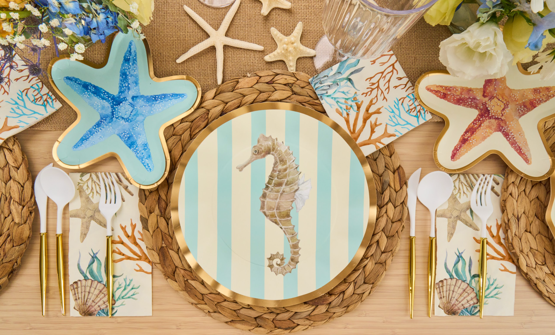 Starfish Die-Cut Salad Plates - Set of 8, Ocean-Themed Dinnerware for Beach Parties, Seafood Dinners & Coastal Home Decor