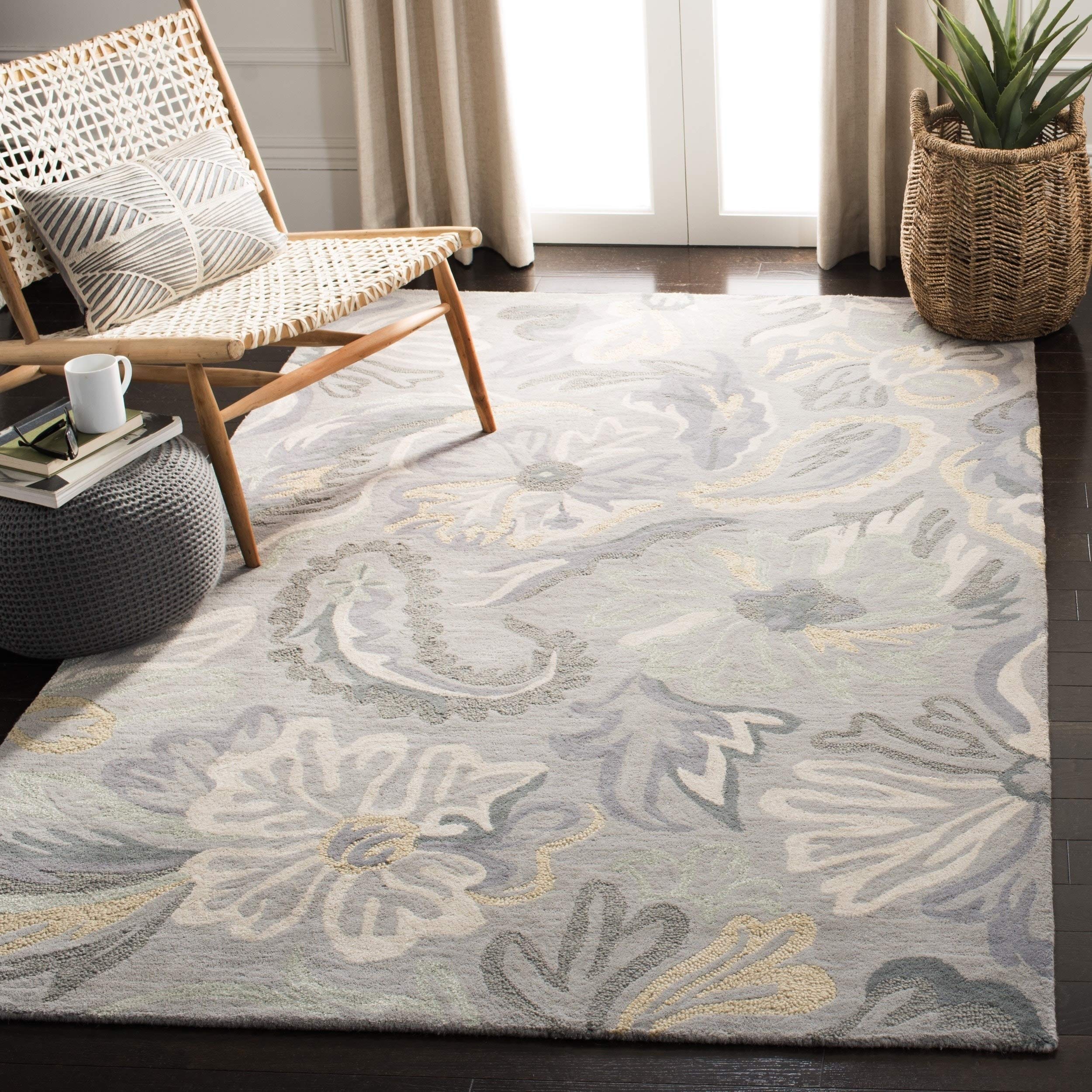 SAFAVIEH Jardin Collection 6'x6' Square Grey/Dark Grey Handmade Floral Premium Wool Area Rug - Perfect for Living Room, Bedroom & Home Decor (JAR463A)