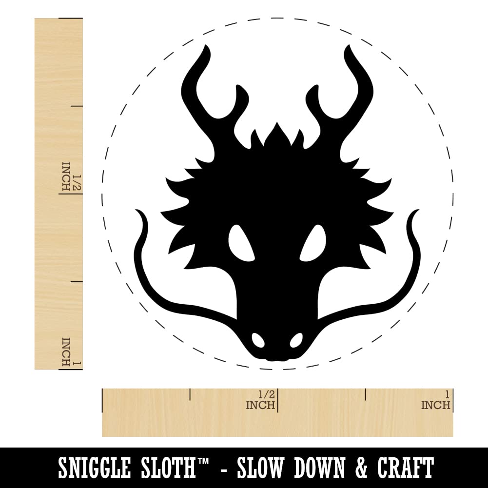 Asian Dragon Head Self-Inking Rubber Stamp - 1 Inch Medium Blue Ink Stamp for DIY Crafts, Scrapbooking, Planner Decoration & Office Document Marking