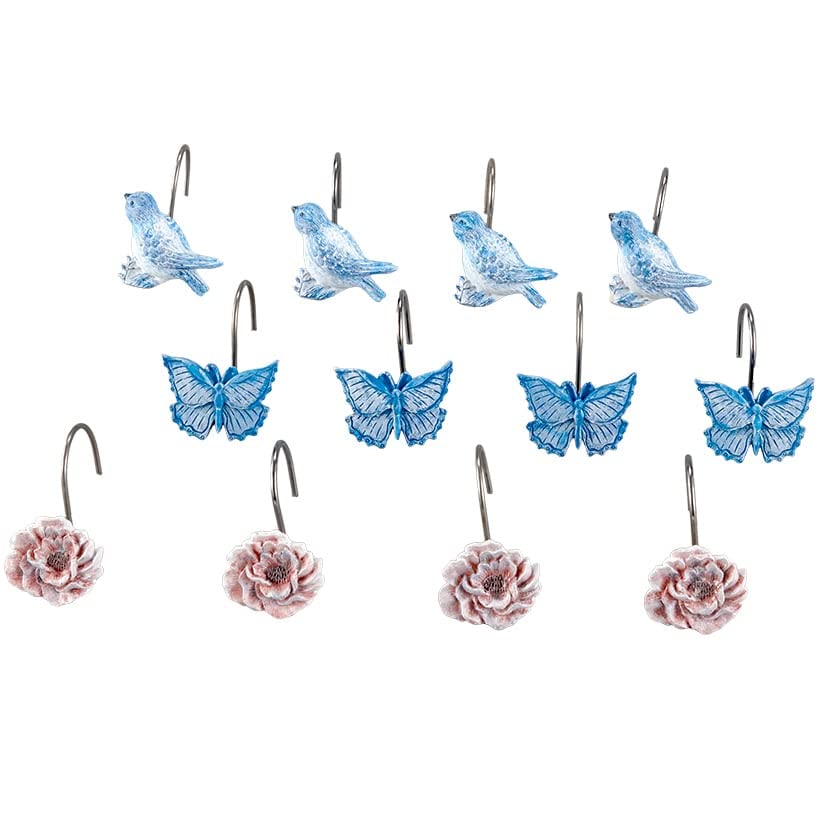 Lakeside Collection Chinoiserie Curtain Hooks - Elegant Paisley Design Shower Hooks - Set of 12 for Drapes, Bathroom & Window Decor