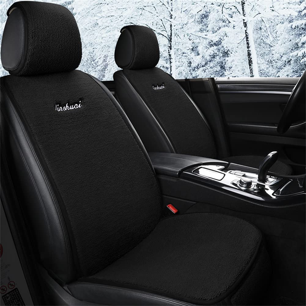 Winter Car Seat Covers for Front Seats - Warm Flannel Auto Seat Cushion with Back Support for Driver & Passenger | Non-Slip, Washable Universal Fit Car Seat Protector (Black) | Perfect for Cold Weather Commuting & Road Trips