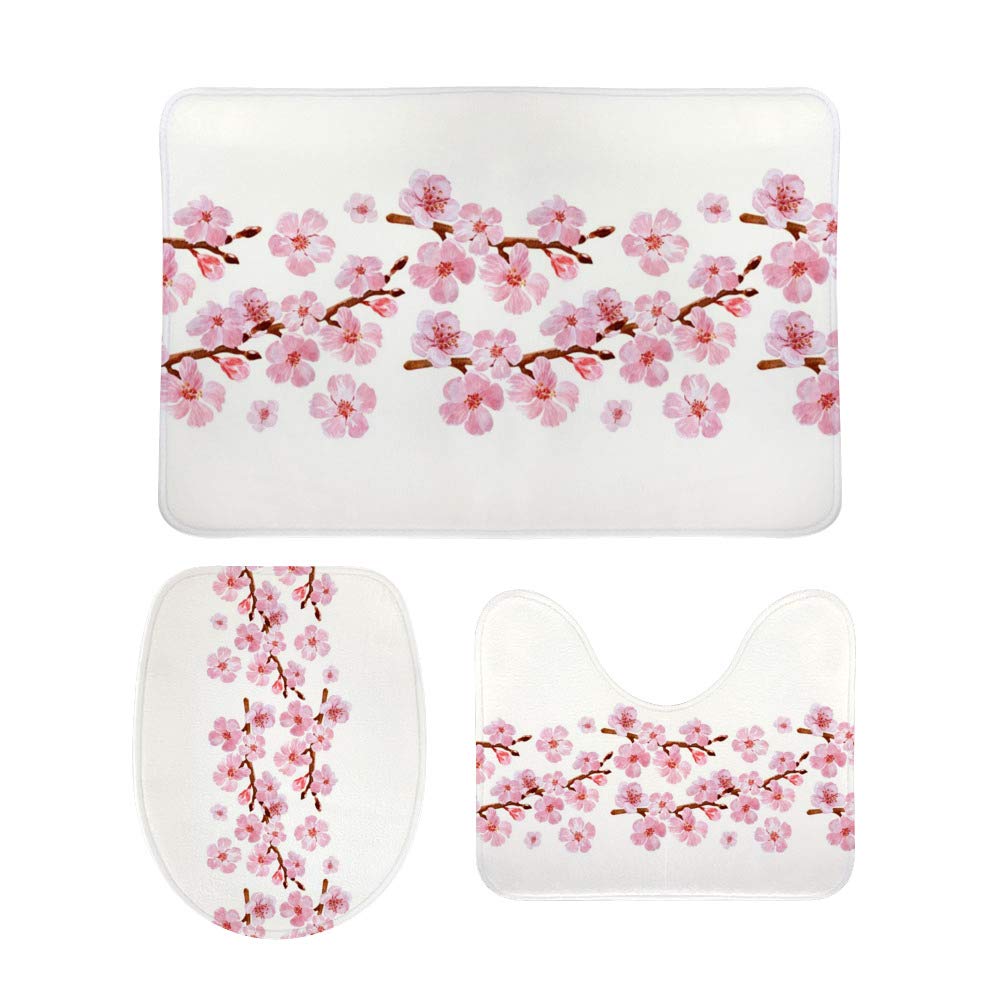 Non-Slip Bathroom Rugs Set - 3-Piece Absorbent U-Shaped Contour Toilet Mat with Lid Cover - Soft Bath Mats for Floor & Shower Decor - Perfect for Bathroom Safety & Comfort