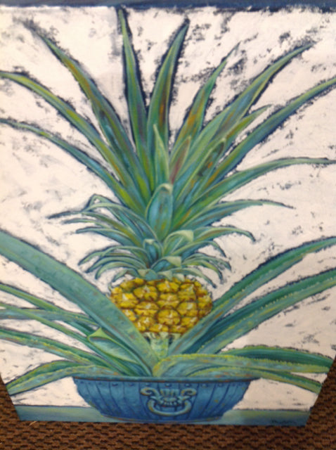 18 X 24 Ripe Pineapple Oil Painting by D Perry - Tropical Fruit Art for Home & Office Decor