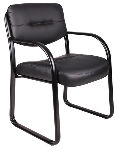 Boss Leather Sled Base Armchair - Modern Guest Chair for Living Room, Office & Dining Room - Premium Leather Upholstery with Sturdy Sled Base - Perfect for Home, Office & Hospitality Settings