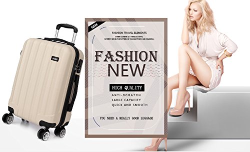 Kono 20 Inch Carry-On Luggage - Ultra Lightweight ABS Hard Shell Cabin Suitcase with 360° Spinner Wheels, TSA Lock & Expandable Design (Beige) - Perfect for Business Travel, Weekend Getaways & Airplane Cabin Use