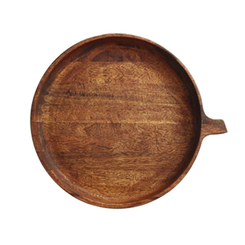 Eco-Friendly Mango Wood Round Tea Tray with Handle - Natural Wood Serving Board for Desserts, Pizza & Bread - Multi-Use Home Storage Tray & Wall Decor (25cm) - Perfect for Tea Parties, Kitchen Serving & Living Room Decoration