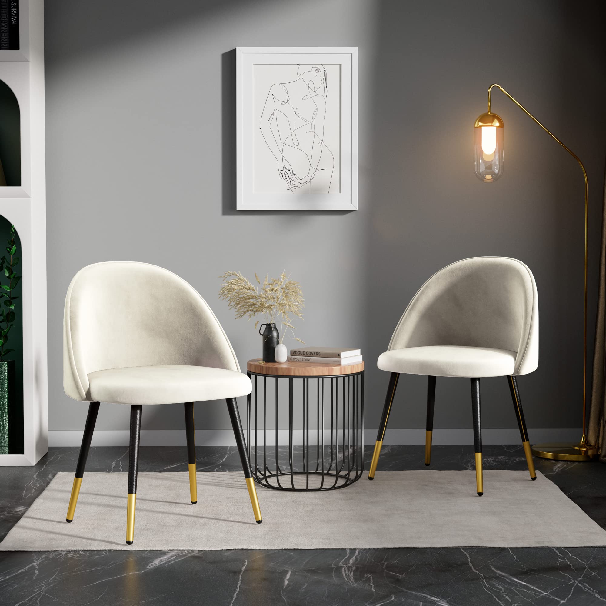 Luxury Velvet Dining Chairs Set of 2 - Soft Upholstered Accent Chairs with High Back Support, Modern Kitchen & Dining Room Furniture in Beige | Perfect for Small Spaces, Breakfast Nooks & Cozy Home Decor