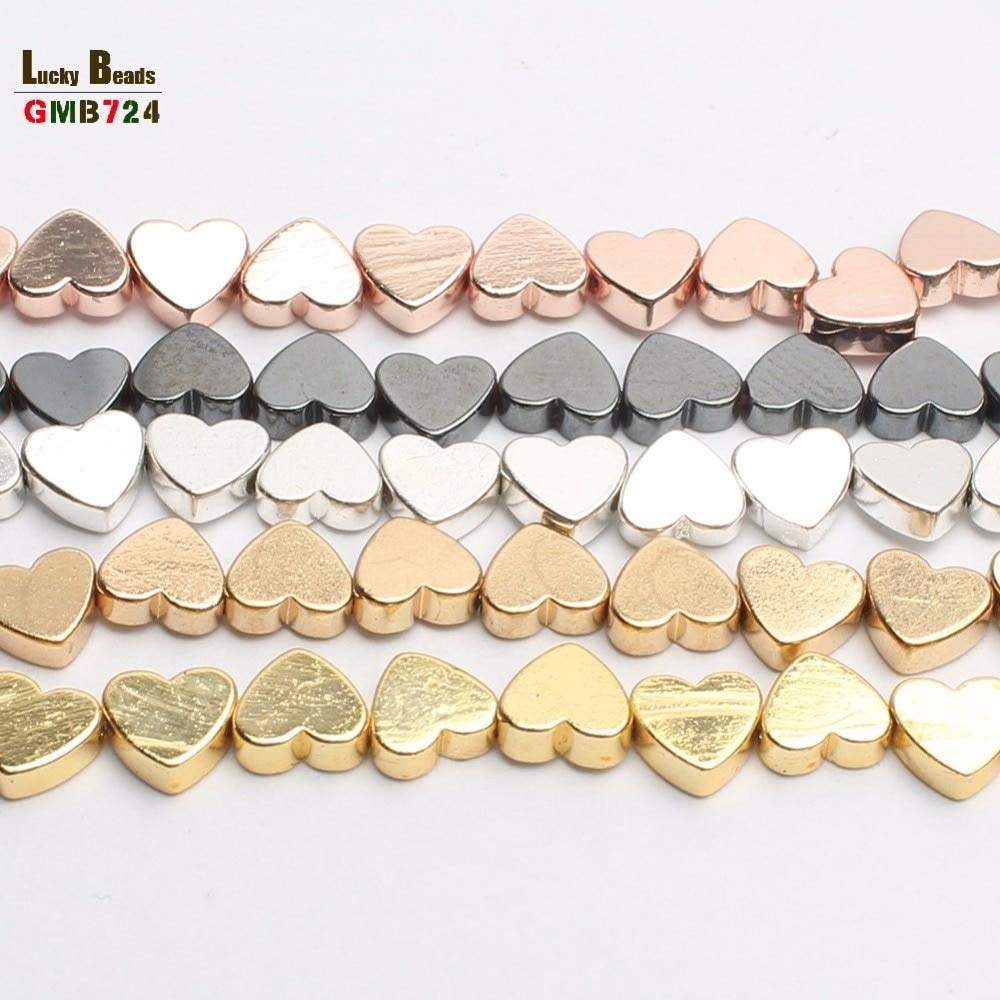 Natural Rose Gold Black Hematite Stone Love Heart Loose Beads for Jewelry Making - DIY Bracelet & Necklace Supplies (15'', 5x6mm) - Perfect for Handmade Gifts, Boho Style Jewelry & Craft Projects