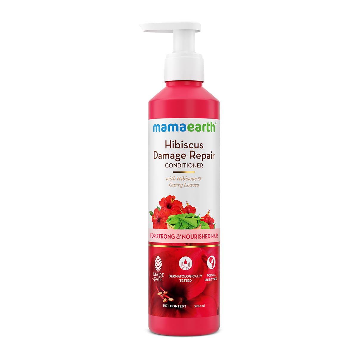 Mamaearth Hibiscus & Curry Leaves Hair Conditioner - 250ml | Damage Repair for Dry, Frizzy Hair | Strengthens & Nourishes | Smooths & Softens All Hair Types | Perfect for Daily Hair Care & Post-Wash Hydration