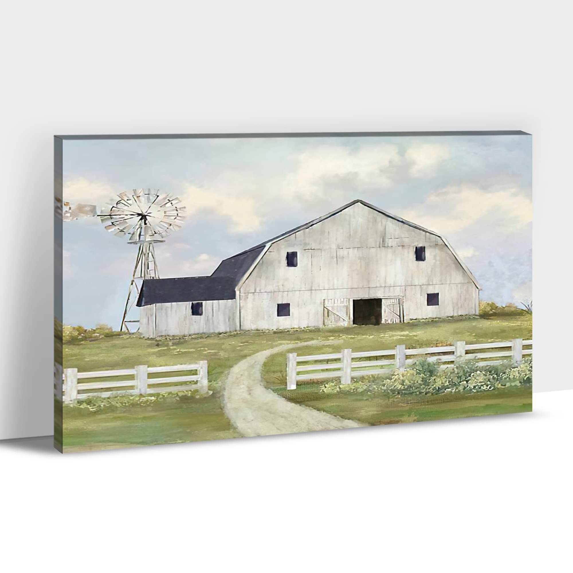Farmhouse Wall Decor Art - Rustic Barn Windmill & Floral Canvas Painting for Living Room, Kitchen - Country Style Home Decor 32x48 Inches - Perfect for Farmhouse, Cottage & Vintage Interior Design