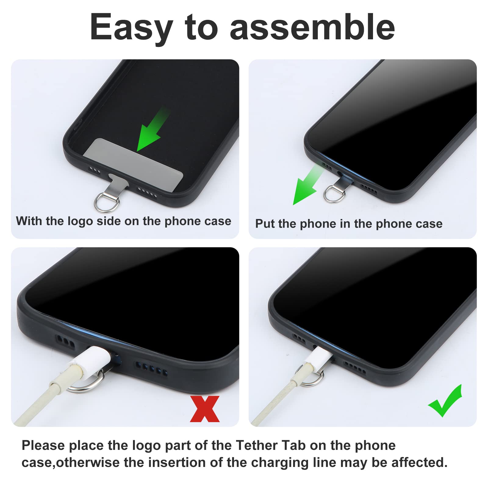 Universal Metal Phone Tether with Spring Ring - No Adhesive Phone Lanyard for Secure Carry (Silver)
