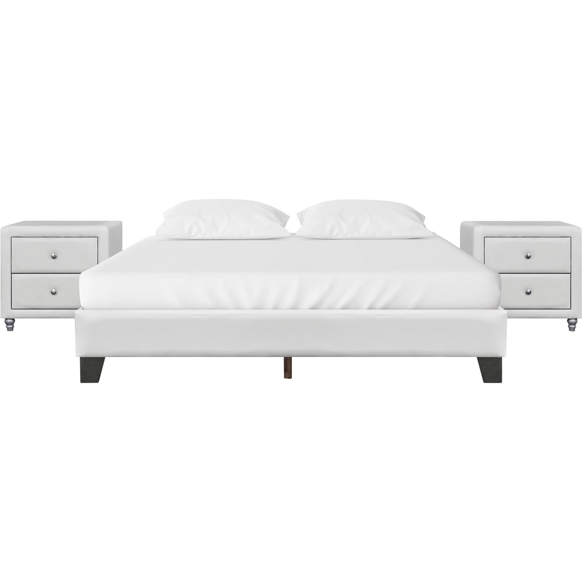 Camden Isle Acton Queen Size Platform Bed with 2 Nightstands - White Wooden Bed Frame for Modern Bedroom | Perfect for Small Spaces & Guest Rooms