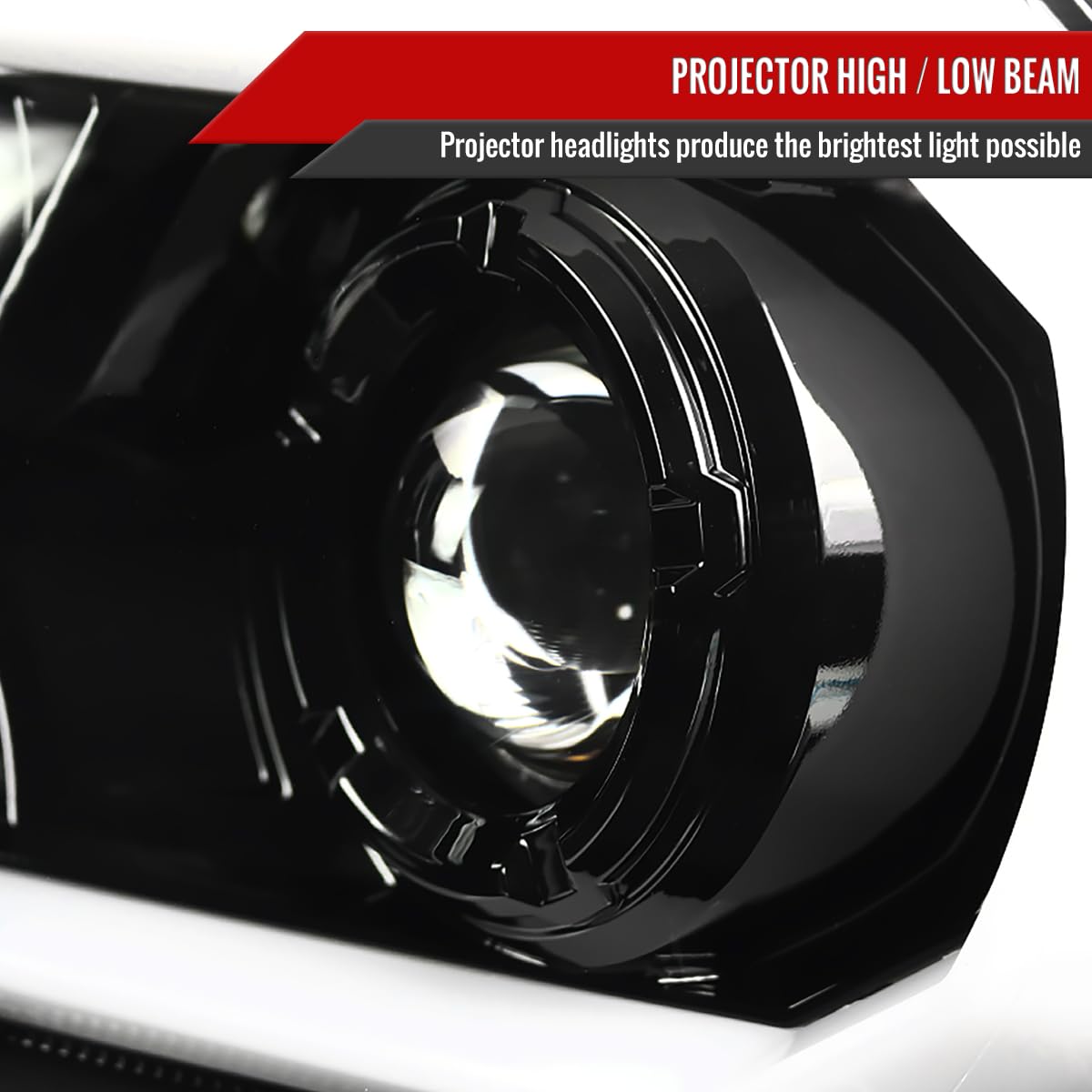Toyota Tacoma LED DRL Projector Headlights (2012-2015) - Pearl Black - High Performance Headlamp Pair for Enhanced Night Driving & Off-Road Adventures