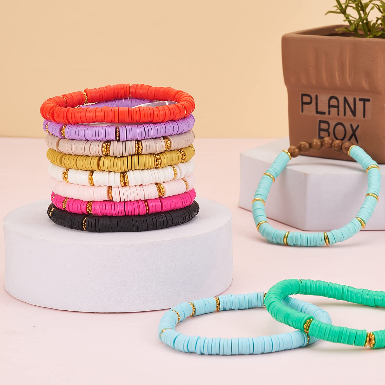 Ornaland 10 Pcs 10 Colors Heishi Surfer Stretch Bracelet Set - Polymer Clay Beaded Bohemian Jewelry for Women - Perfect for Summer, Beach, Festival & Boho Fashion Accessories