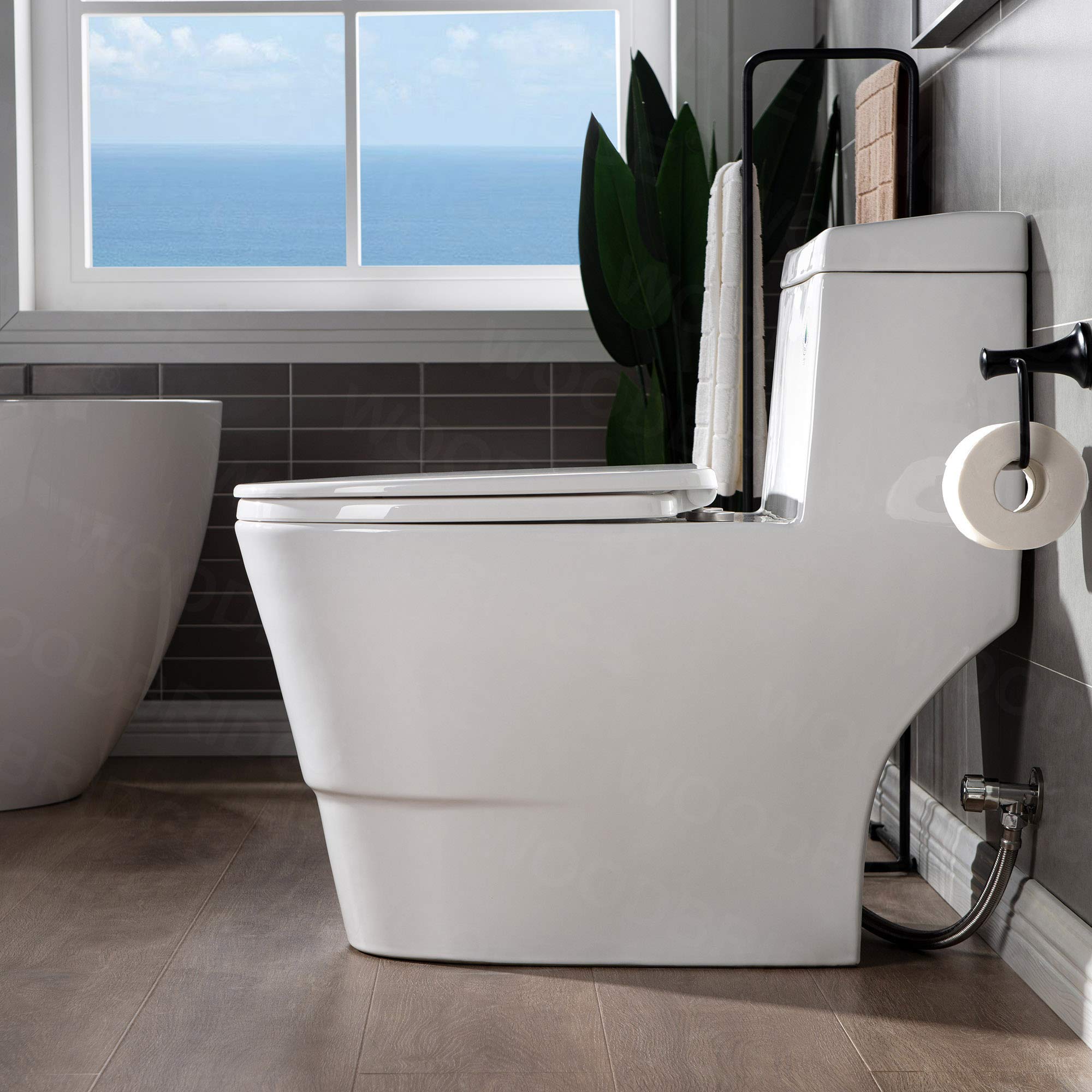 WOODBRIDGEE One Piece Toilet with Soft-Close Seat - Chair Height ADA Comfort, 1.28 GPF Dual Flush Water-Saving Design, 1000g MaP Flushing Power with Chrome Push Button (Model T0001-CH, White) - Perfect for Modern Bathrooms & Water-Efficient Homes