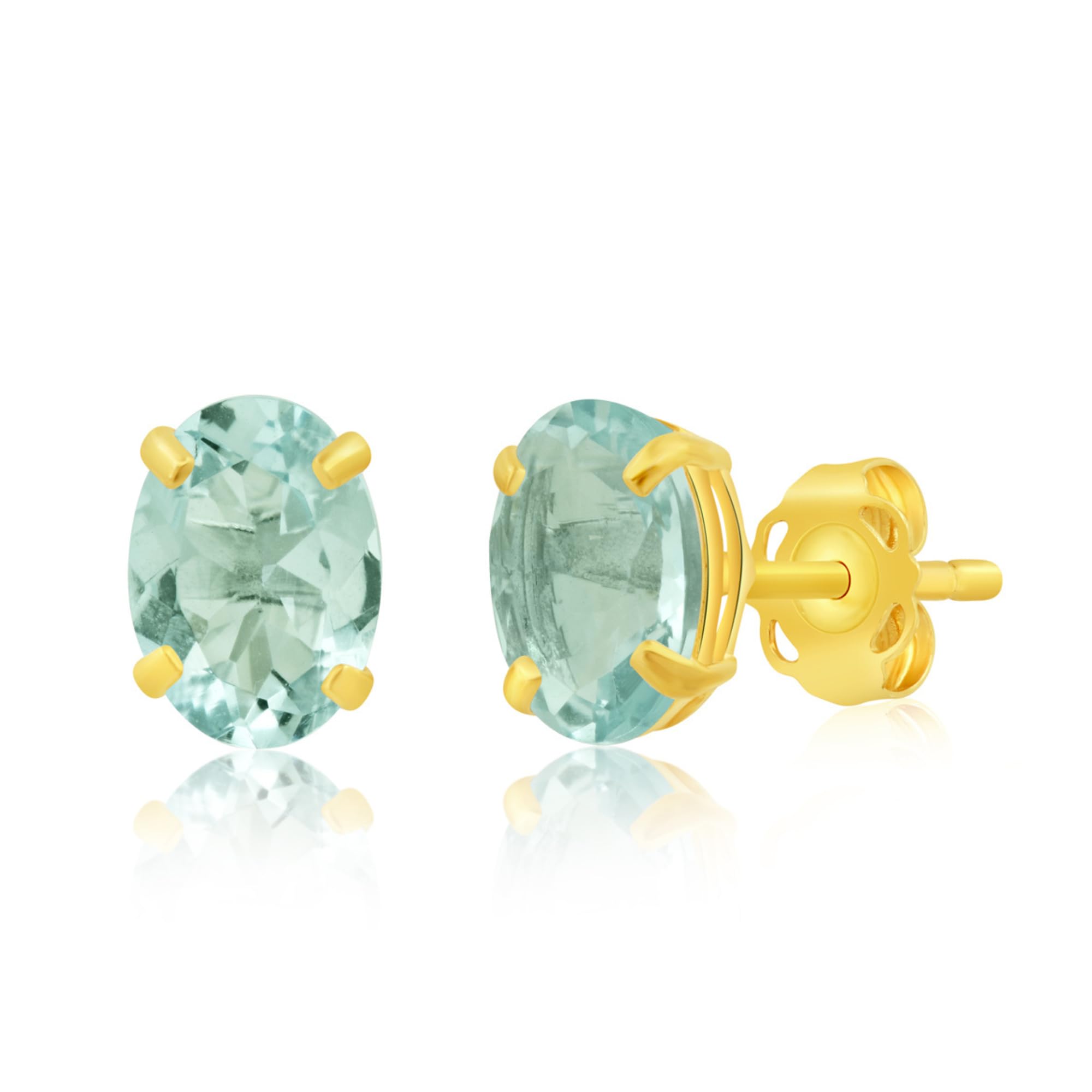 14K Gold Oval Stud Earrings for Women - 7x5mm Birthstone Gemstone Earrings with Push Backs | Hypoallergenic Real 14 Karat Gold Studs | Perfect Gift for Birthday, Anniversary & Everyday Wear | by MAX + STONE
